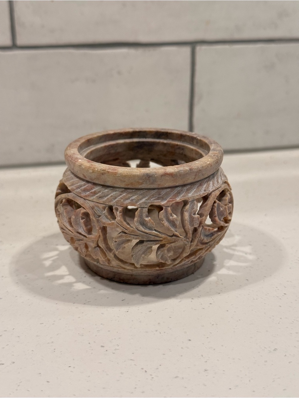 Hand-Carved Decorative Leaf Votive Candle Holder or Catch All Dish - Picture 2 of 6